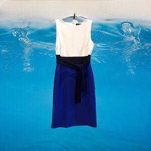 Ralph Lauren Womens Twist Waist Jersey Knit Dress Size 8 Blue White Modest